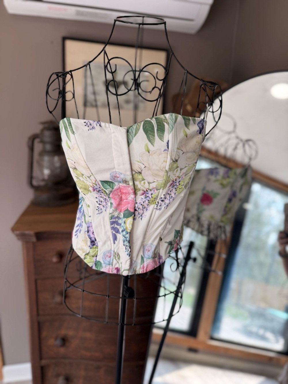Floral Strapless Corset Camisole in White and Multicolor